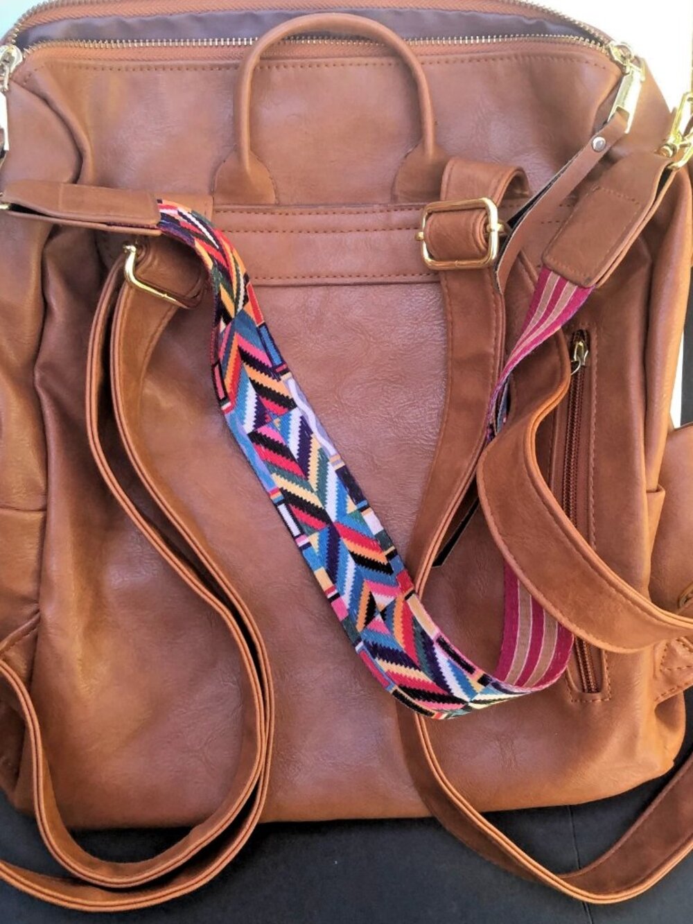 Unisex Convertible Vegan Backpack Brown Shoulder Bag, Colorful Guitar strap